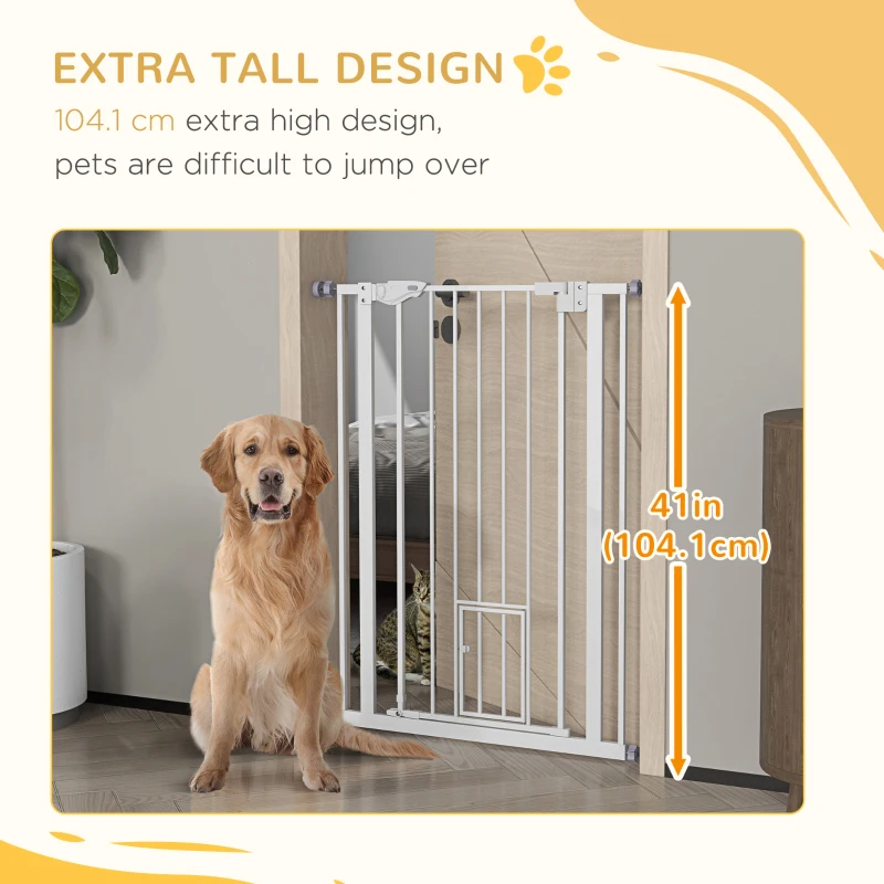PawHut 41" Easy Open Indoor Dog Gates for Doorways, House, Stair - White