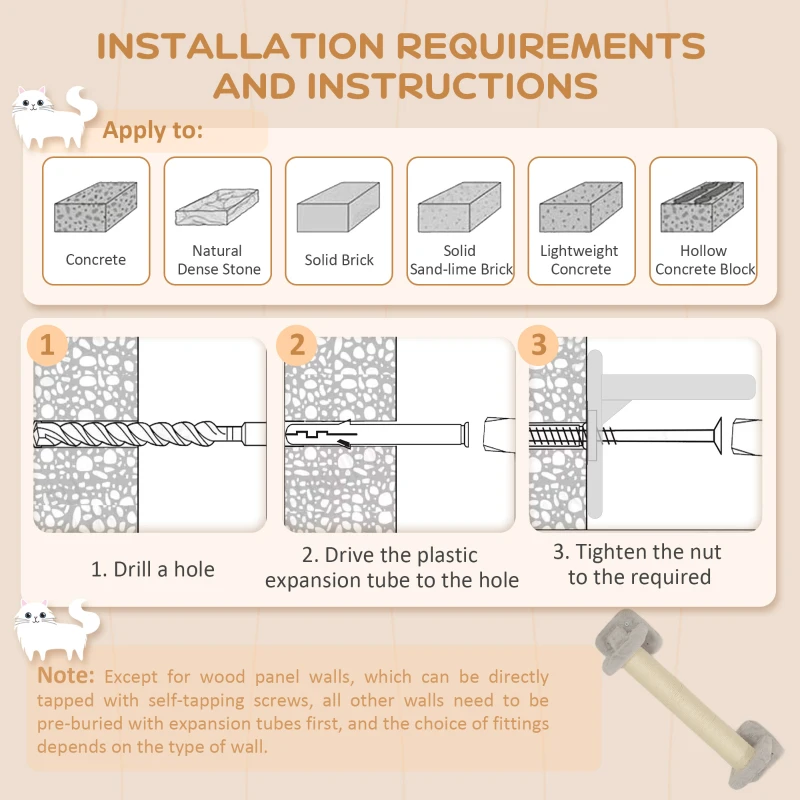 PawHut 4 Piece Cat Wall Shelves with Scratching Post, Ladder, Condo, Jumping Platforms, Light Grey