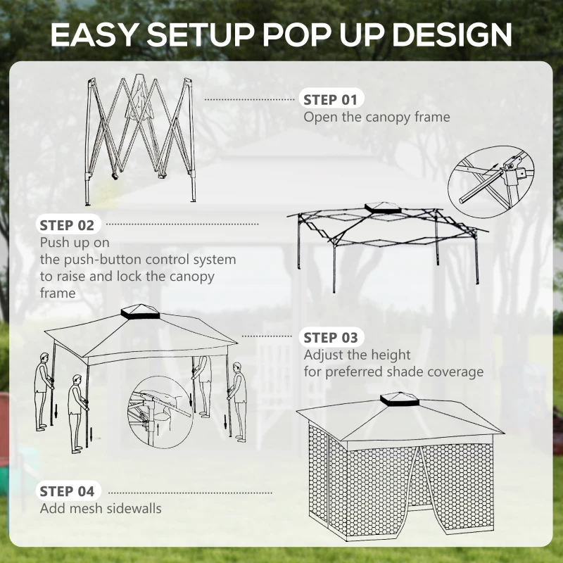 Outsunny Outdoor Patio Pop Up Canopy Gazebo Shelter with Zipper Netting, Carry Bag, 11' x 11', Beige