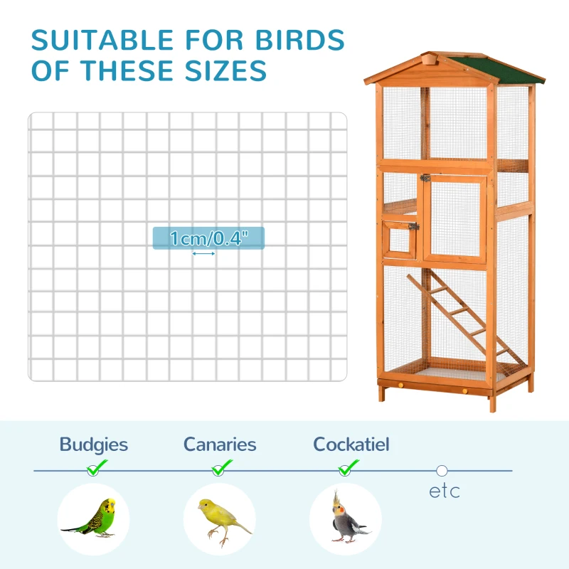 PawHut 65" Outdoor Wooden Birdcage Aviary with Pull Out Tray, Orange