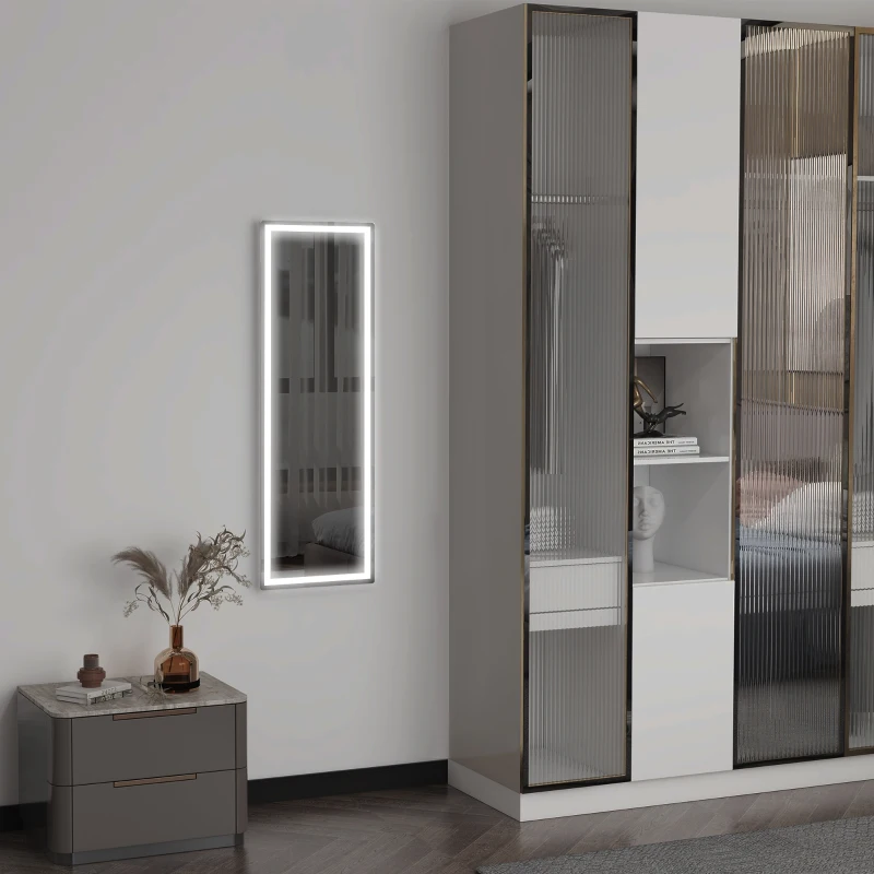 HOMCOM Dimming Full Length Mirror, 47" x 16" Long Wall Mirror with 3 Colour LED, Smart Touch, Memory Function