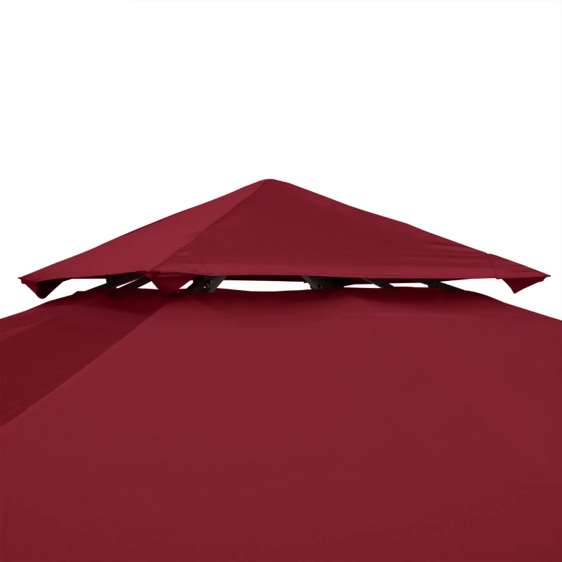 Outsunny 10' x 10' Square 2-Tier Gazebo Canopy Replacement Top Cover Outdoor Garden Sun Shade, Wine Red