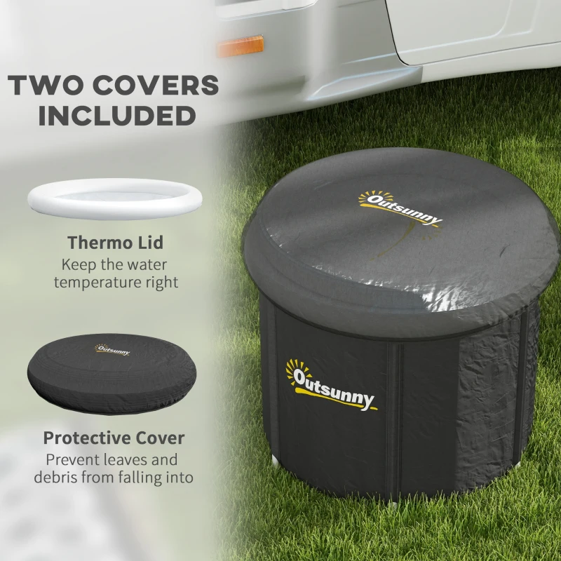 Outsunny Cold Plunge Tub, Portable Ice Bath Cold Water Therapy Tub with Thermo Lid, for Athletes Recovery, Black
