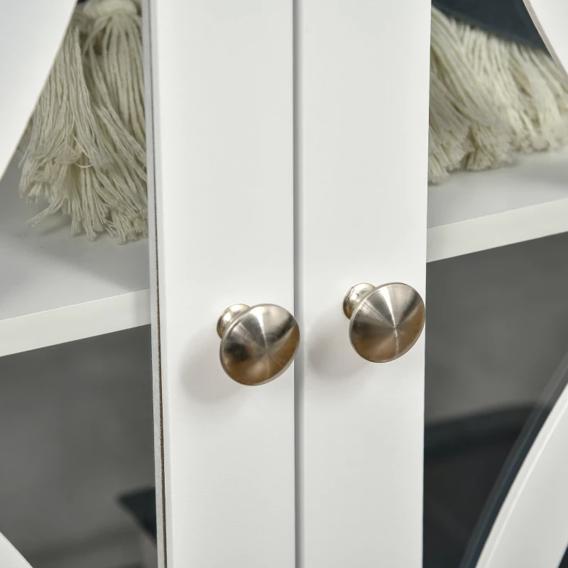 HOMCOM Kitchen Sideboard, Glass Door Buffet Cabinet, Bathroom Storage Cabinet with Adjustable Storage Shelf for Dining Room, Living Room, White