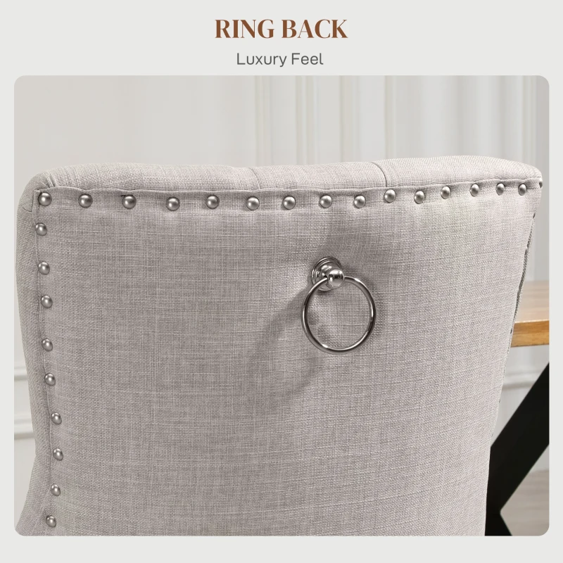 HOMCOM Swoop Air Linen Fabric Dining Chair Set of 2 with Nailhead Trim and Wood Legs,  Light Grey