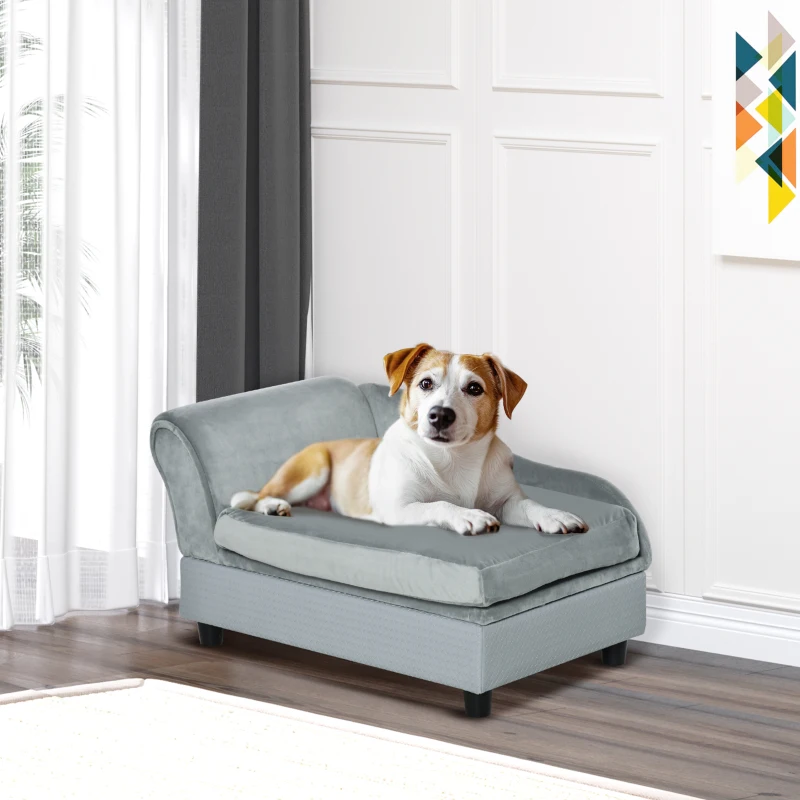 PawHut Luxury Fancy Dog Couch with Hidden Storage, Small Dog Sofa Bed with 2" Soft Foam, Modern Pet Furniture for Puppies & Little Breeds, Pale Gray
