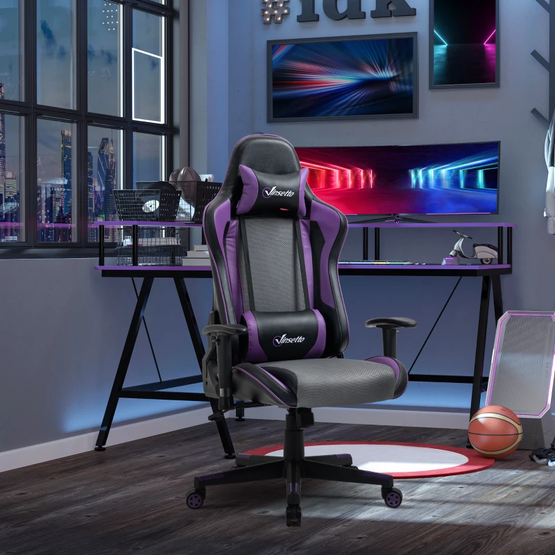 Vinsetto Gaming Chair Racing Style Ergonomic Office Chair High Back Computer Desk Chair Adjustable Height Swivel Recliner with Headrest and Lumbar Support, Purple