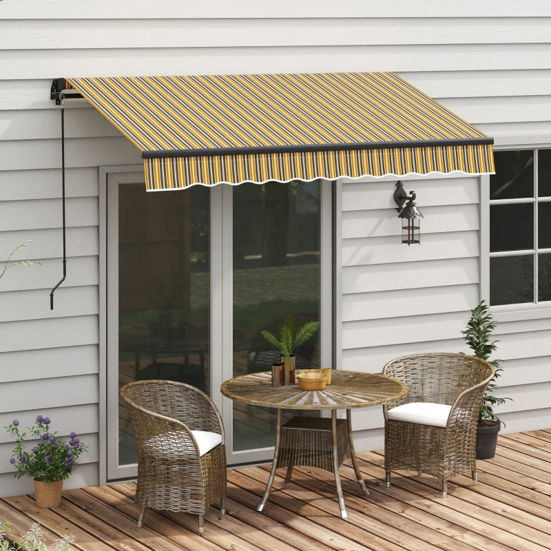 Outsunny 8' x 6.5' Retractable Awning, 280gsm UV Resistant Sunshade Shelter for Deck, Balcony, Yard, Amber and Dark Grey