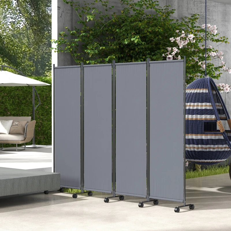Outsunny Folding Room Divider with Castor Wheels, Rolling Privacy Screen for Patio Backyard Pool Hot Tub, 5.6ft Tall