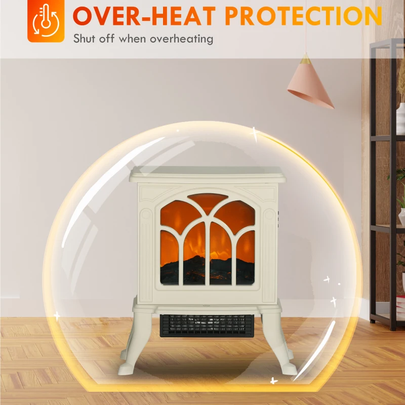 HOMCOM Electric Fireplace Heater, Freestanding Fireplace Stove with Realistic Logs and Flame Effect, 750W/1500W, Beige