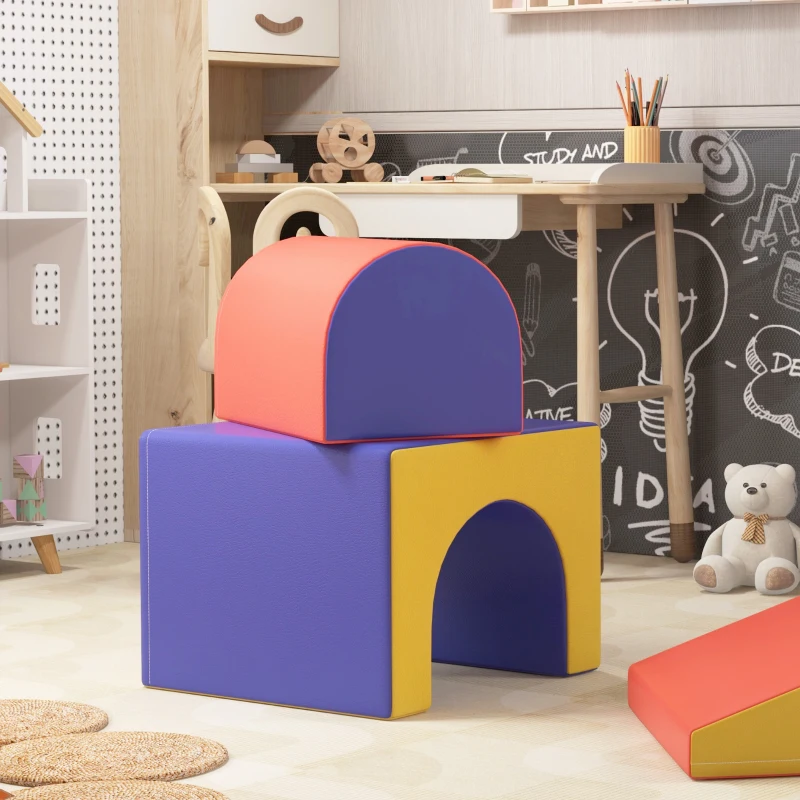 Qaba 4 Piece Foam Play Set, Soft & Safe Kids Toddlers Children Climbing Set for Crawling or Sliding, Assorted