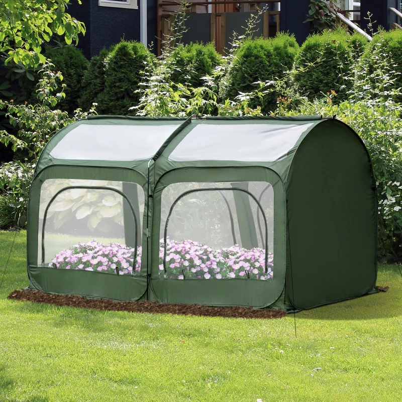Outsunny 8' x 4' x 4' Portable Pop Up Mini Greenhouse with 5 Zippered Doors & Portable Zipper Bag for Plants Outdoor, PVC Cover