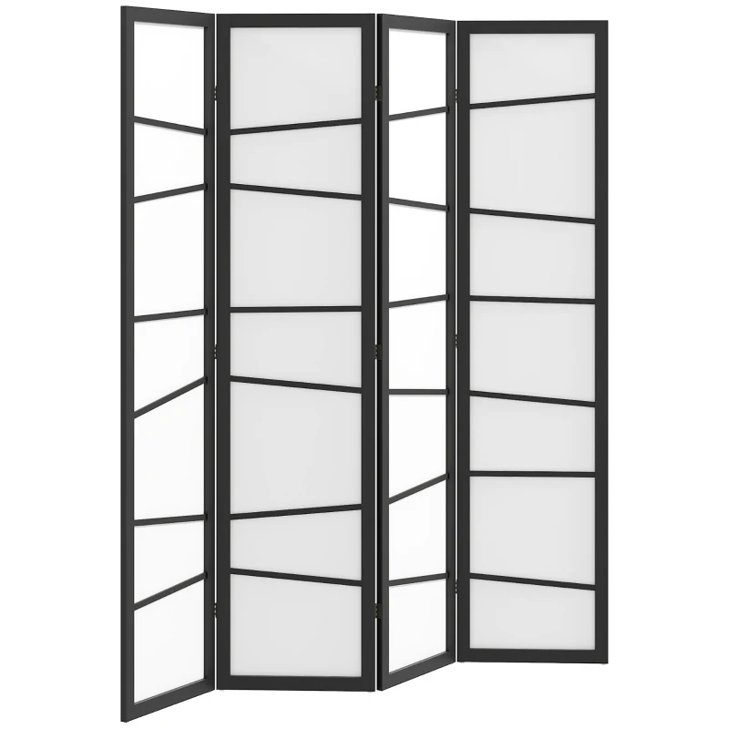 HOMCOM 5.6ft Folding Room Divider, 4 Panel Wall Partition with Wood Frame for Bedroom, Home Office, White