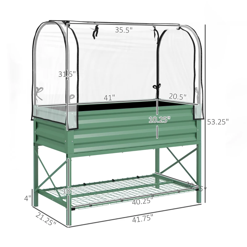 Outsunny Raised Garden Bed with Legs and Cover, Metal Elevated Planter Box with Bottom Shelf and Liner for Vegetables, Green