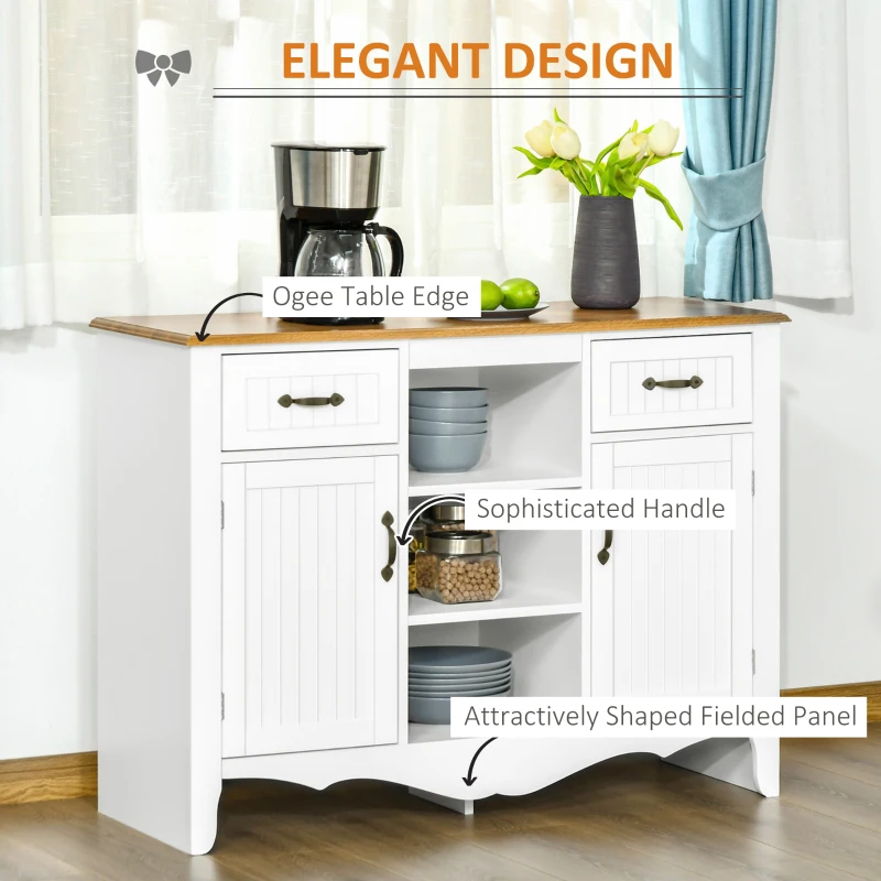 HOMCOM 42" Sideboard Buffet Cabinet, Accent Kitchen Cabinet with Storage Drawers and Adjustable Shelves for Living Room, White