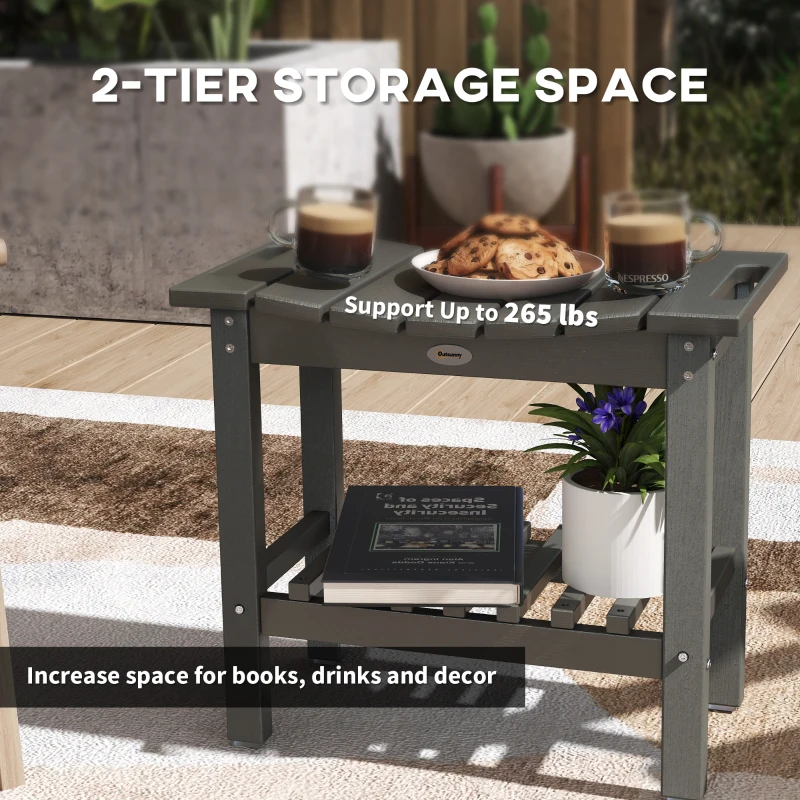 Outsunny HDPE Shower Bench, Waterproof Shower Stool with Handle, Storage Shelf, Non-Slip Pads for Indoor Outdoor, Dark Gray