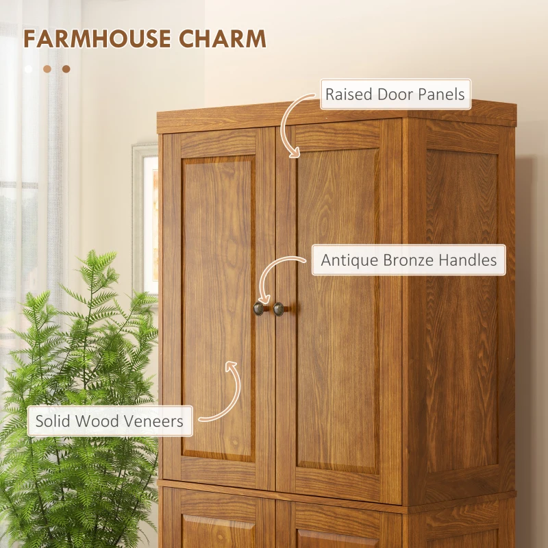 HOMCOM 72.5" Kitchen Cabinet, Pantry Storage Cabinet with 4 Doors, Adjustable Shelves for Dining Room, Distressed Brown