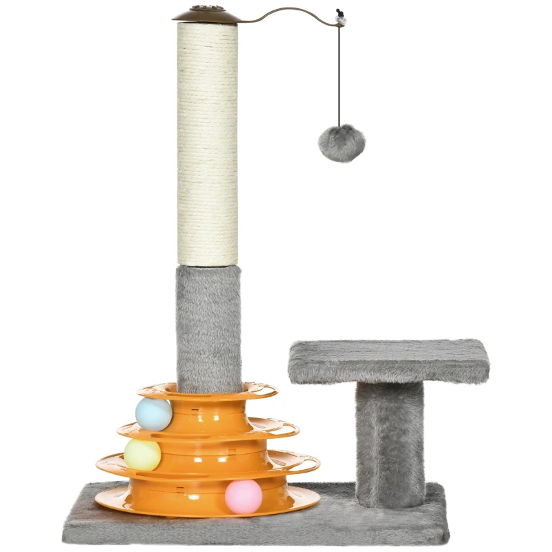 PawHut 22" Cat Tree Tower Activity Center, Kitten Play House with Scratching Posts, Perch and Ball Toy, Grey