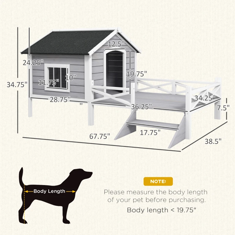 PawHut Small/Medium Dog House with Porch, Gray