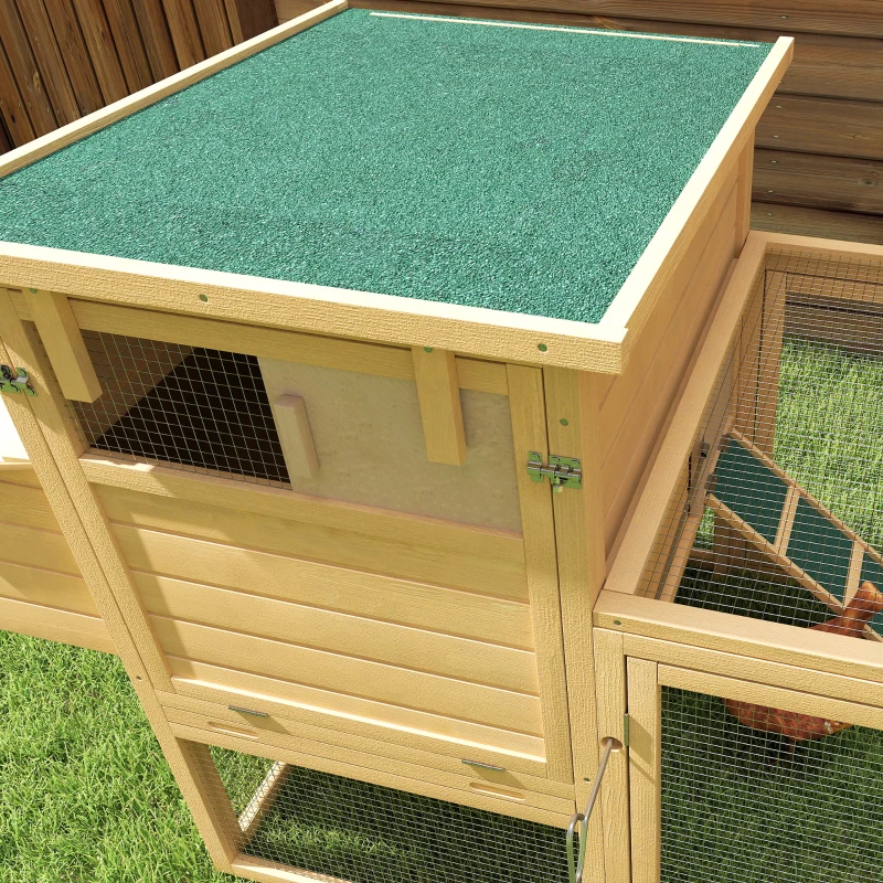 PawHut 75" Wooden Chicken Coop with Nesting Box, Removable Tray, Ramp Run, for Garden Backyard, Natural Wood