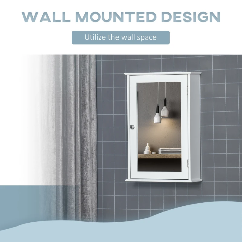 kleankin Bathroom Mirror Cabinet, Wall Mounted Medicine Cabinet with Door and Shelves, White