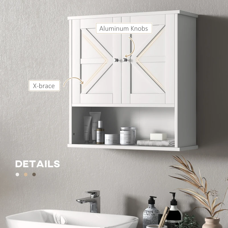 kleankin Farmhouse Bathroom Medicine Cabinet, Wall Cabinet with Barn Doors, and Adjustable Shelf for Laundry Room, White