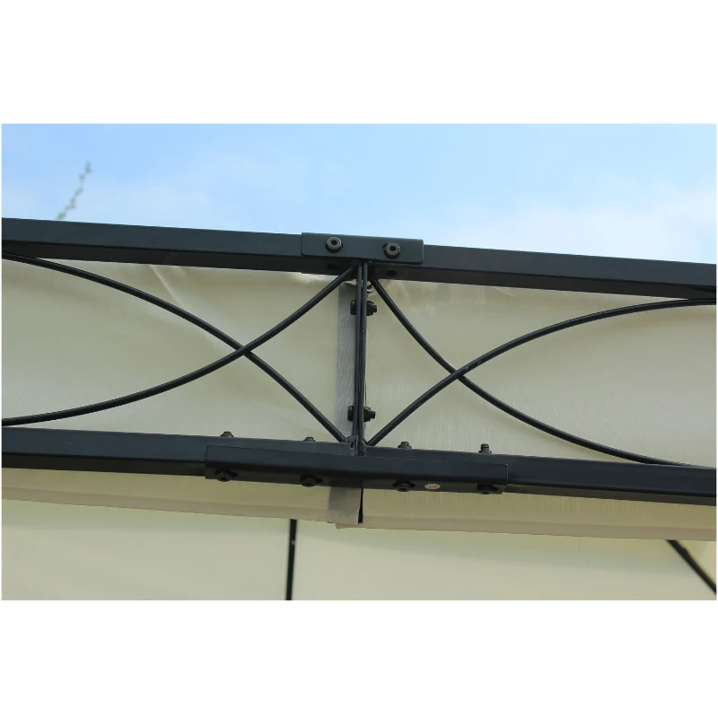 Outsunny 10x13ft Garden Gazebo Double-Tiered with Curtain Outdoor Shelter Backyard Canopy Cream White
