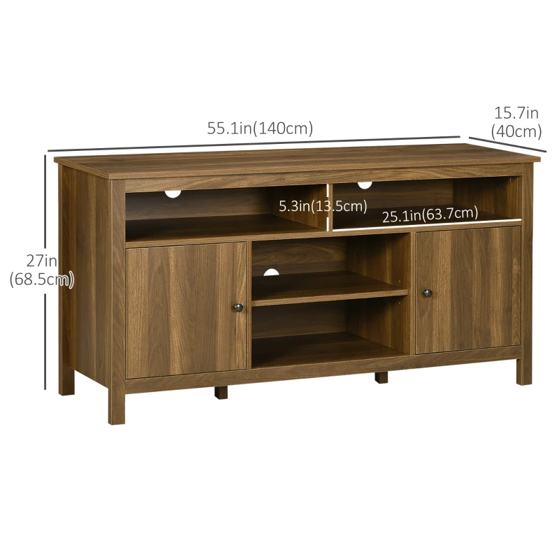HOMCOM TV Stand for TVs up to 55", TV Unit with Storage Cupboard and Shelves, 55.1" x 15.7" x 27", Walnut