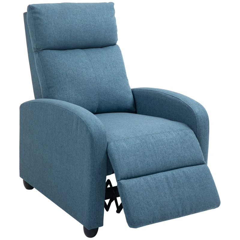 HOMCOM Fabric Recliner Armchair Manual Home Theater Seating Single Reclining Sofa Chair with Padded Seat for Living Room, Blue