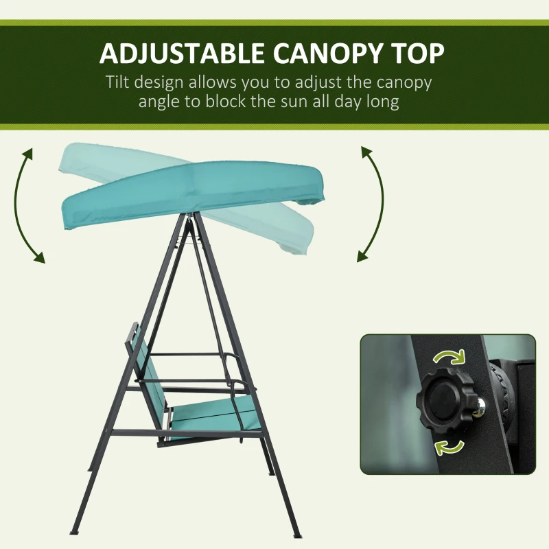 Outsunny 2-Person Patio Swings with Canopy, Outdoor Canopy Swing with Adjustable Shade, Breathable Mesh Seats and  Steel Frame for Garden, Poolside, Backyard, Blue