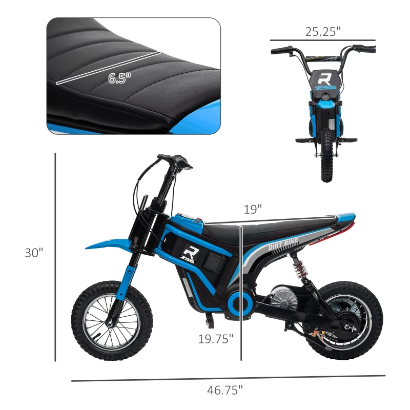 Aosom 24V 350W Electric Dirt Bike Up to 15 MPH w/ Twist Grip Throttle, Blue