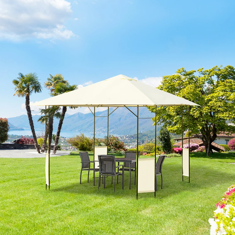 Outsunny 10' x 10' Patio Gazebo, Outdoor Gazebo Modern Canopy Shelter with Vents Roof and Steel Decorative Columns, for Garden, Lawn, Backyard and Deck
