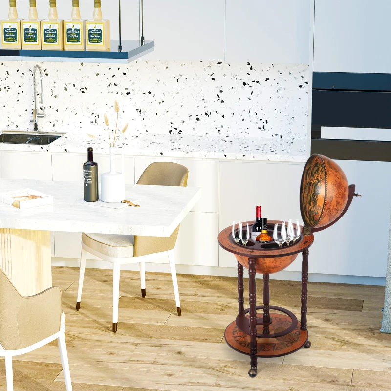 HOMCOM Rolling 18" Globe Bar, Liquor Cabinet with Bottle Shelf Holder Wine Host Trolley with Wheels