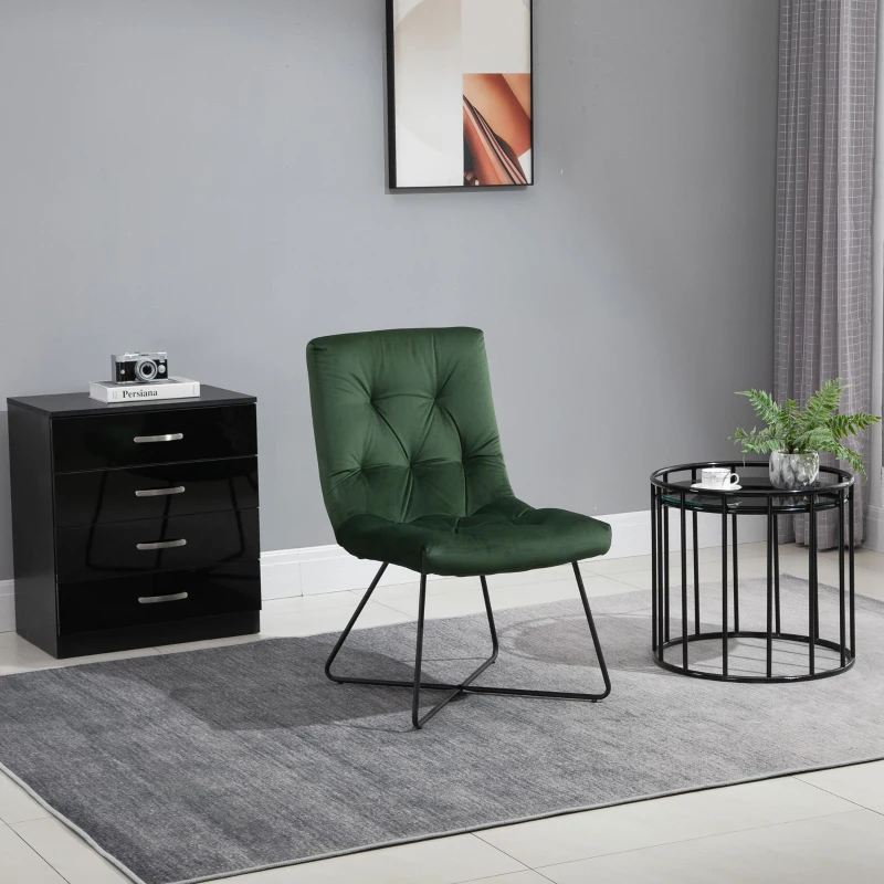 HOMCOM Modern Comfort Style Leisure Accent Chair with X-Shaped Metal Base and Straight Back for Living Room, Dining Room, Office, Green