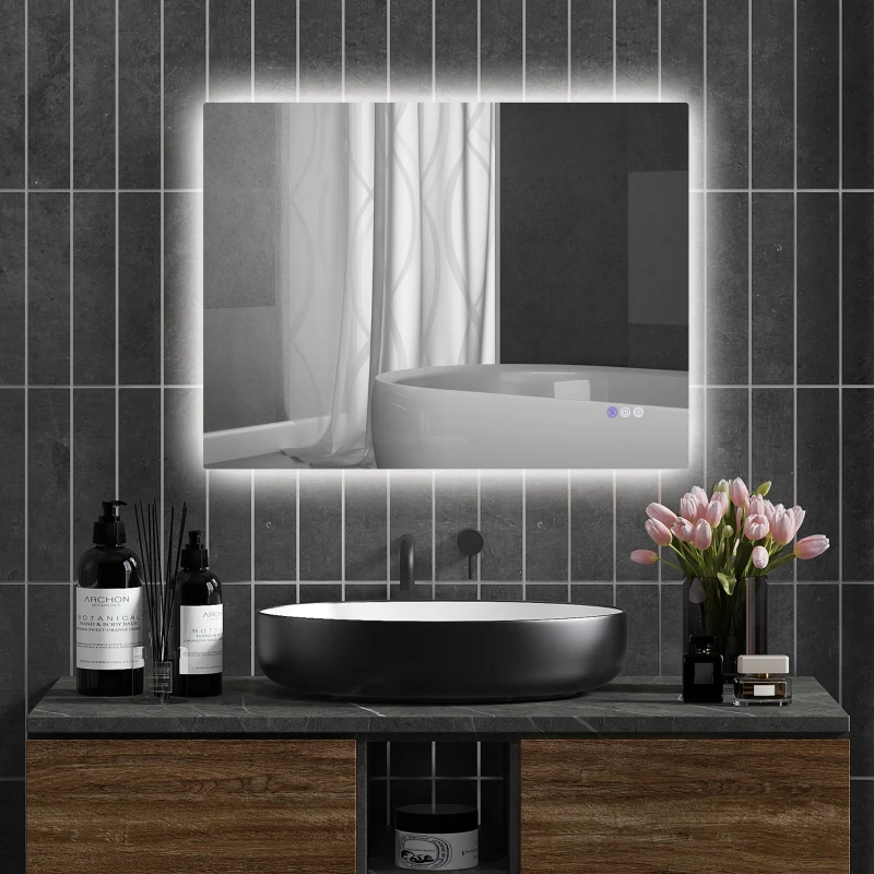 HOMCOM Dimmable Bathroom Mirror with Lights, 32" x 24" Backlit LED Mirror w/ Anti-Fog, Memory & Infinite Color Temperature