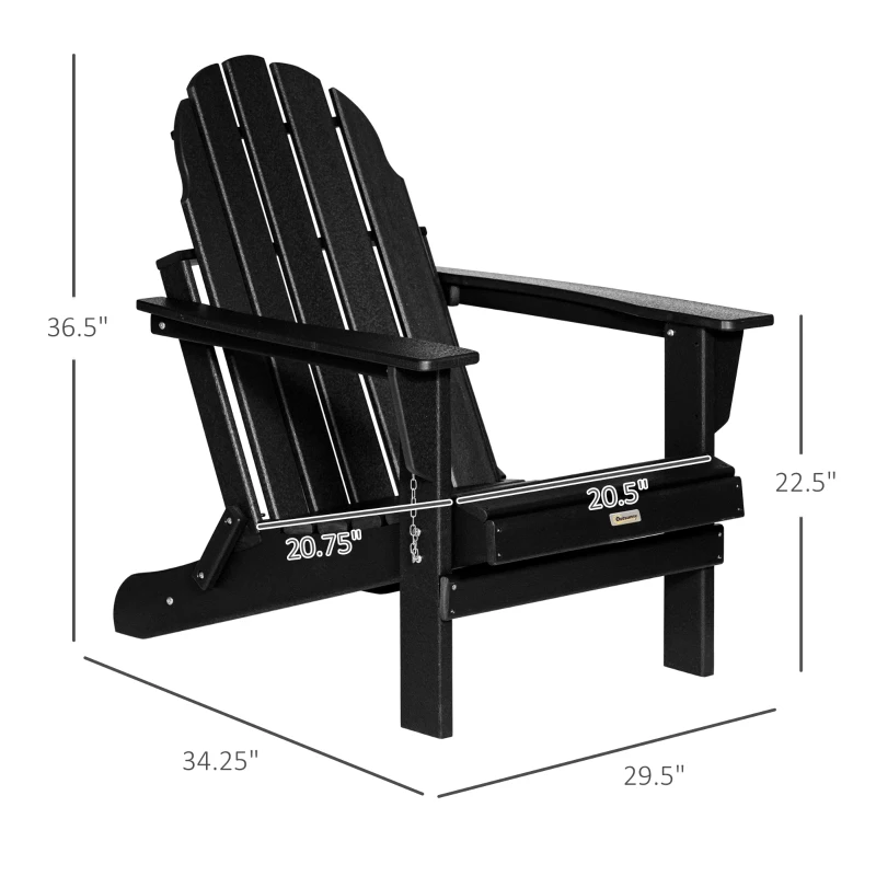 Outsunny Folding Adirondack Chair, HDPE Fire Pit Chair, Weather Resistant Outdoor Chair for Patio, Garden, Backyard, Lawn, Black