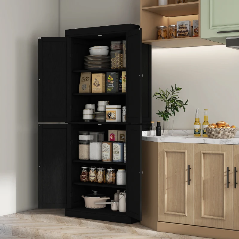 HOMCOM 72" Kitchen Cabinet, Pantry Storage Cabinet with Doors and Shelves, Freestanding Food Pantry Cabinet, Black Wood Grain