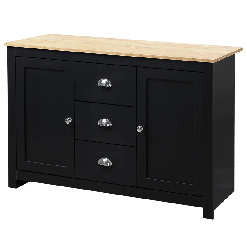 HOMCOM Kitchen Sideboard with Adjustable Shelves, Buffet Cabinet, Coffee Bar Cabinet with 3 Storage Drawers, Black