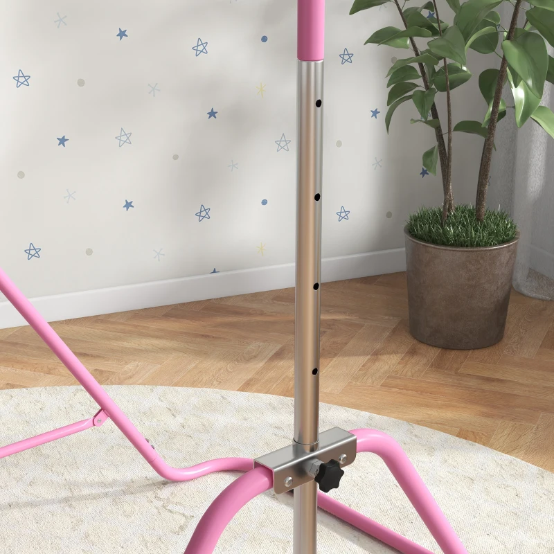 Qaba Foldable Gymnastics Bar for Kids, Expandable Gymnastics Equipment with Adjustable Height for Boys Girls, Pink