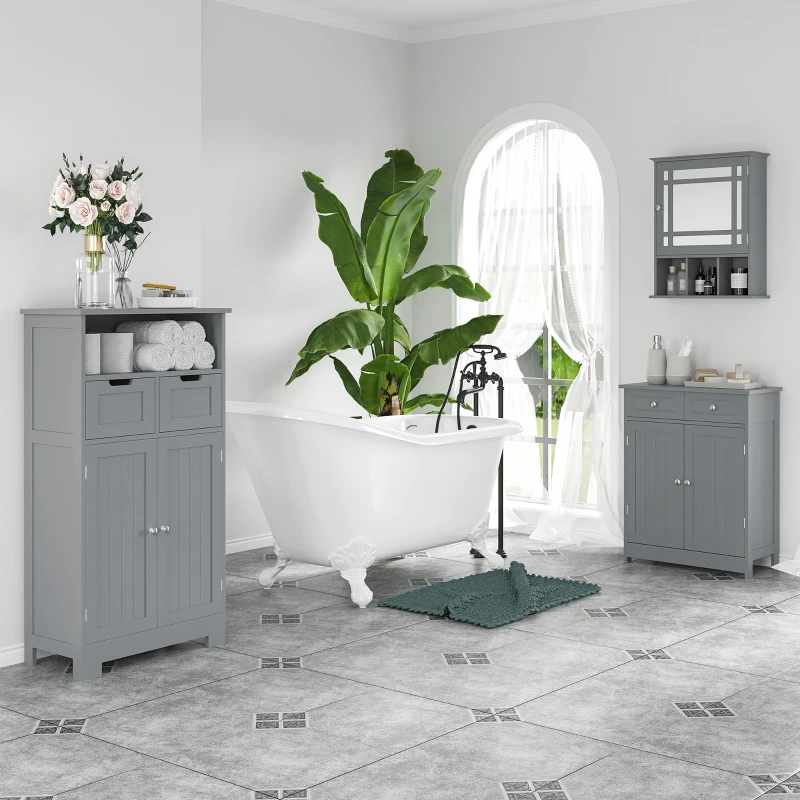 kleankin Freestanding Bathroom Cabinet with Adjustable Shelf and Drawers, Small Cabinet for Bathroom, Living Room, Grey