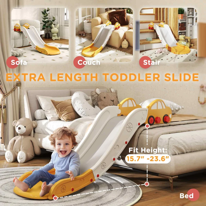 Qaba Extra Length Toddler Slide for Bed, Sofa, Easy to Assemble, Yellow