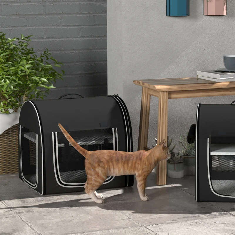 PawHut 39" Portable Soft 2 Sided Pet Cat Carrier with Divider, Two Compartment, Soft Cushions, & Storage Bag, Black