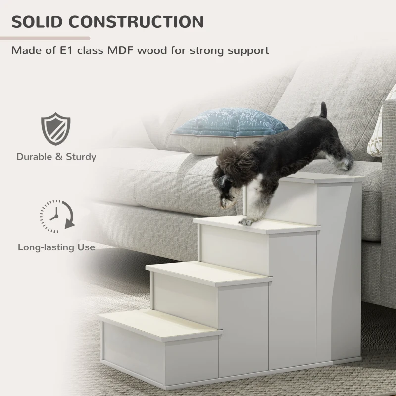 PawHut Dog Steps Pet Stairs for Bed Cat Ladder for Couch with Non-Slip Carpet, 15.7" x 23.2" x 21.3", White