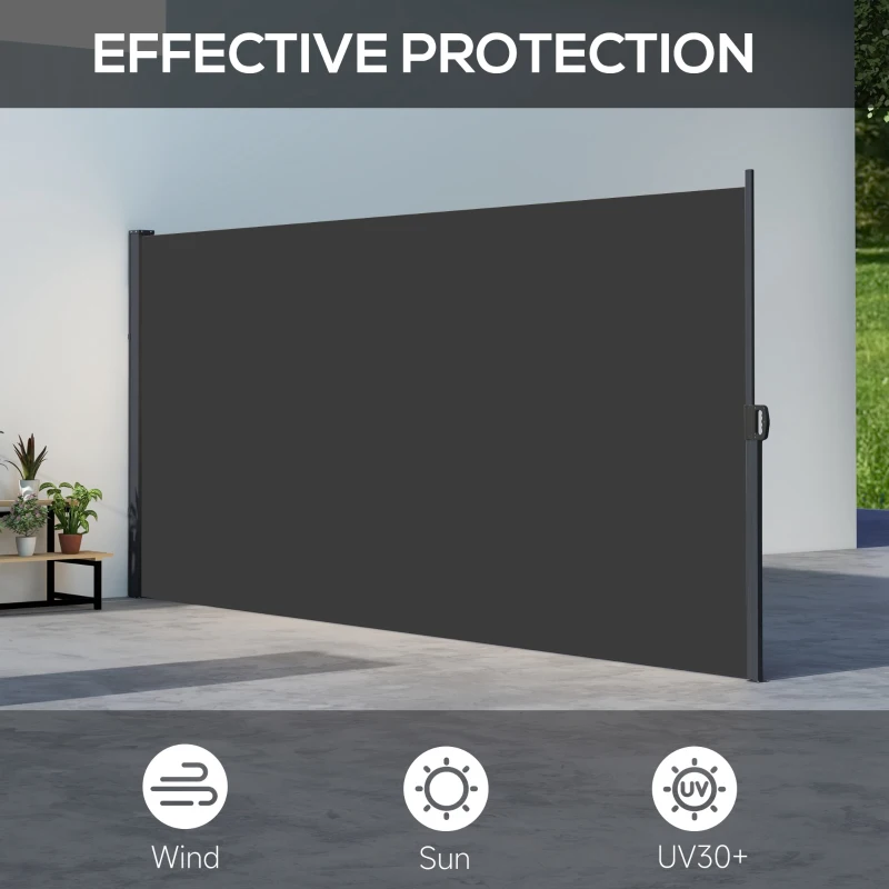 Outsunny 13' x 6' Retractable Side Awning, Outdoor Privacy Screen for Garden, Hot Tub, Balcony, Terrace, Pool, Black