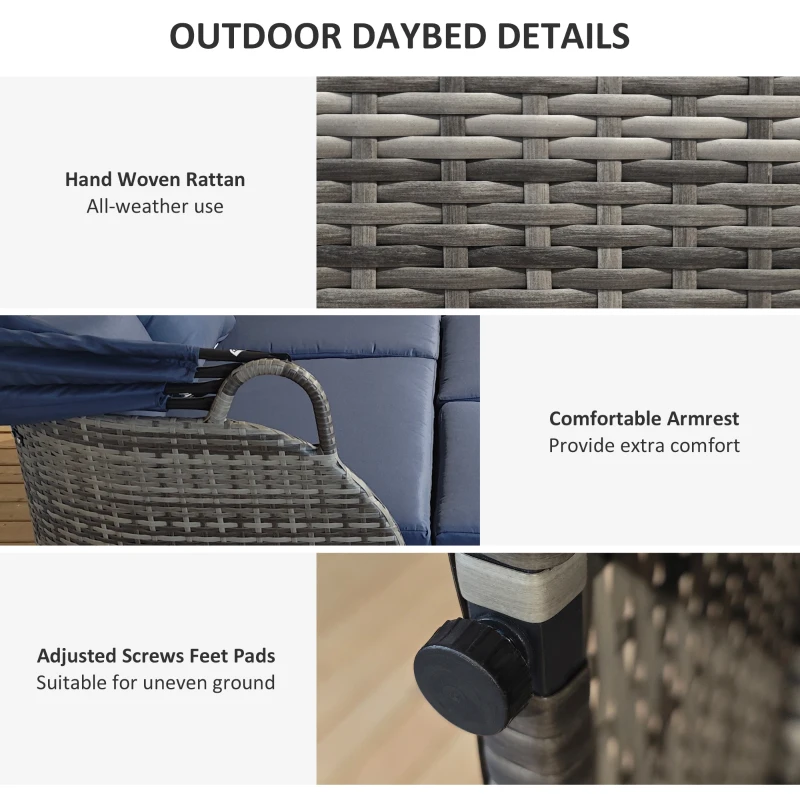 Outsunny 6-Piece Patio Set, PE Rattan Outdoor Daybed with Canopy and Lift up Coffee Table, Conversation Sofa Sets w/ Footstools