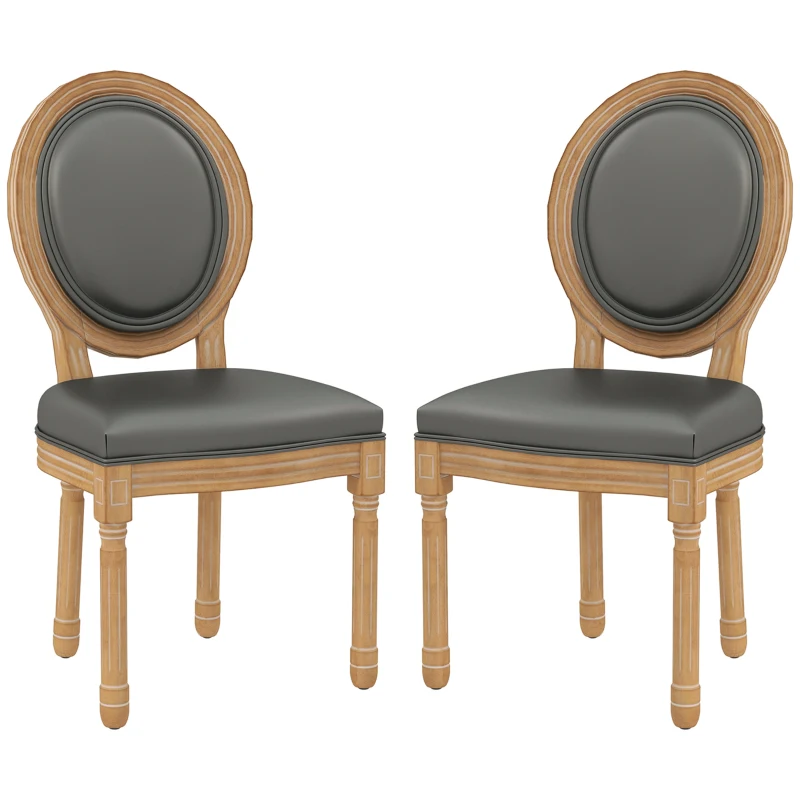HOMCOM Dining Chairs Set of 2, French Vintage Style Kitchen Chairs with PU Leather Upholstery and Wooden Legs for Dining Room