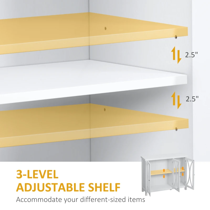 HOMCOM Sideboard, Buffet Cabinet with 3 Tempered Glass Doors, Arc Pattern and Adjustable Storage Shelf, Credenza, White