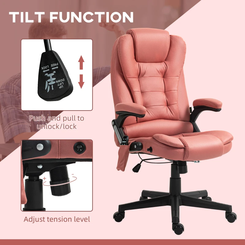Vinsetto 6 Point Vibrating Massage Office Chair with Heat, Microfiber Massage Desk Chair with Reclining Backrest, Orange-red