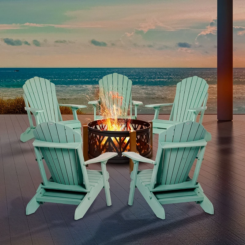 Outsunny Folding Adirondack Chair, Muskoka Chair with Pull-out Footrest, Outdoor Wooden Fire Pit Lounger for Patio, Porch, Poolside, Garden, Green