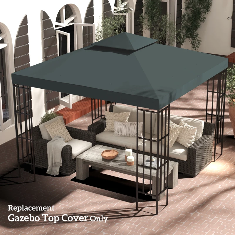 Outsunny 10' x 10' Square 2-Tier Gazebo Canopy Replacement Top Cover Outdoor Garden Sun Shade, Charcoal Grey